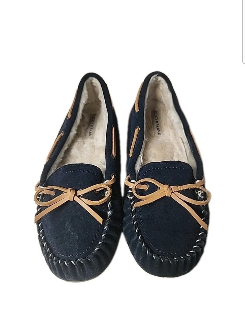 LUCKY BRAND~Abelle 3~NAVY SUEDE~Slip-On~FAUX FUR Lined~MOCCASINS~flats~10M